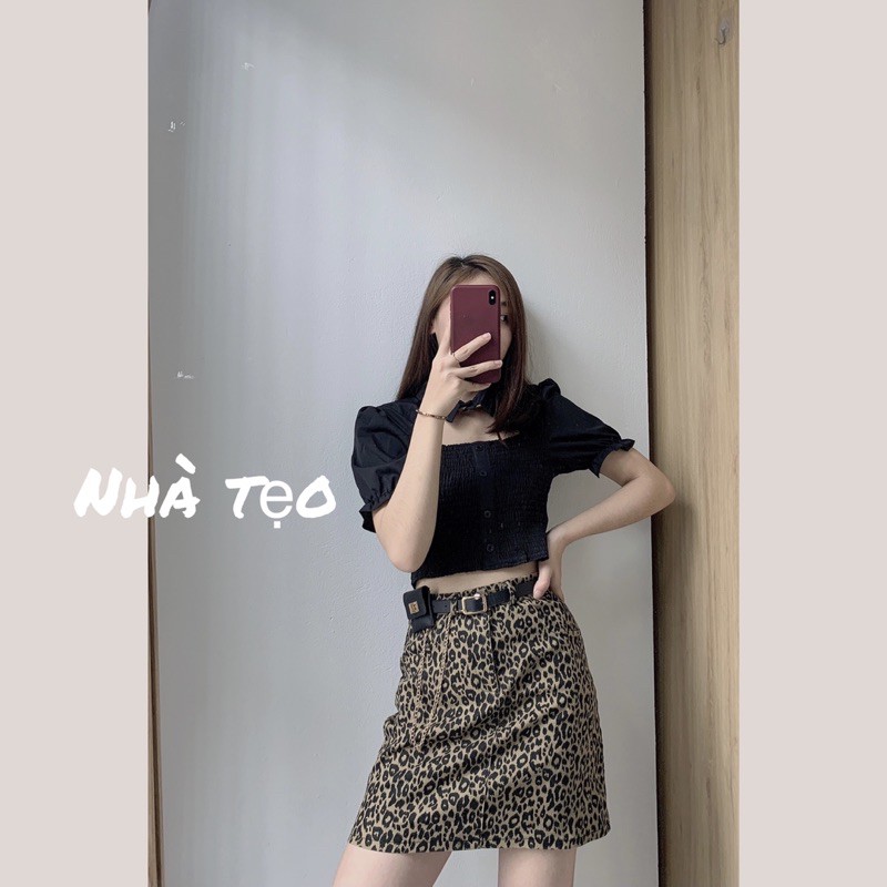 ÁO CROPTOP CỔ SƠ MI ULZZANG (ảnh thật/video)- Áo crop top hai màu đen trắng