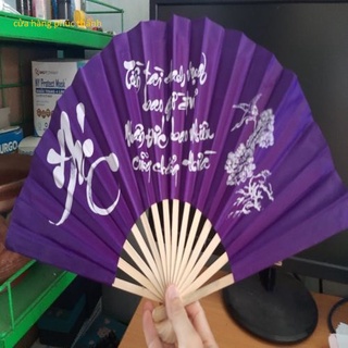 Quạt Vải Vẽ Chữ Thư Pháp ( màu và câu viết thư pháp ngẫu nhiên )