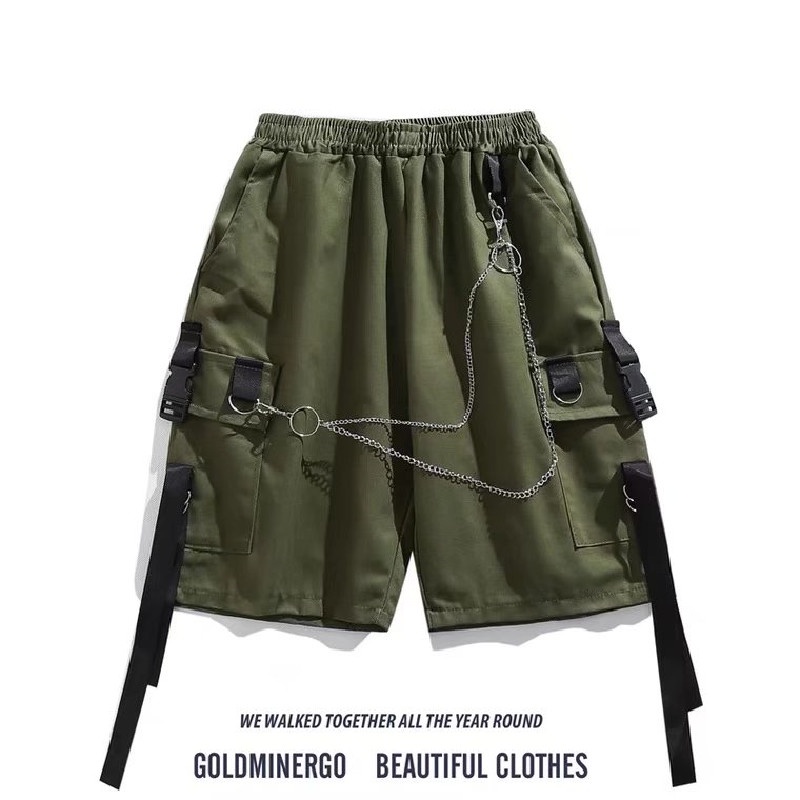 【M-4XL】Quần Short Nam Dáng Rộng Phối Túi Lớn Phong Cách Hip Hop Thời Trang Mùa Hè