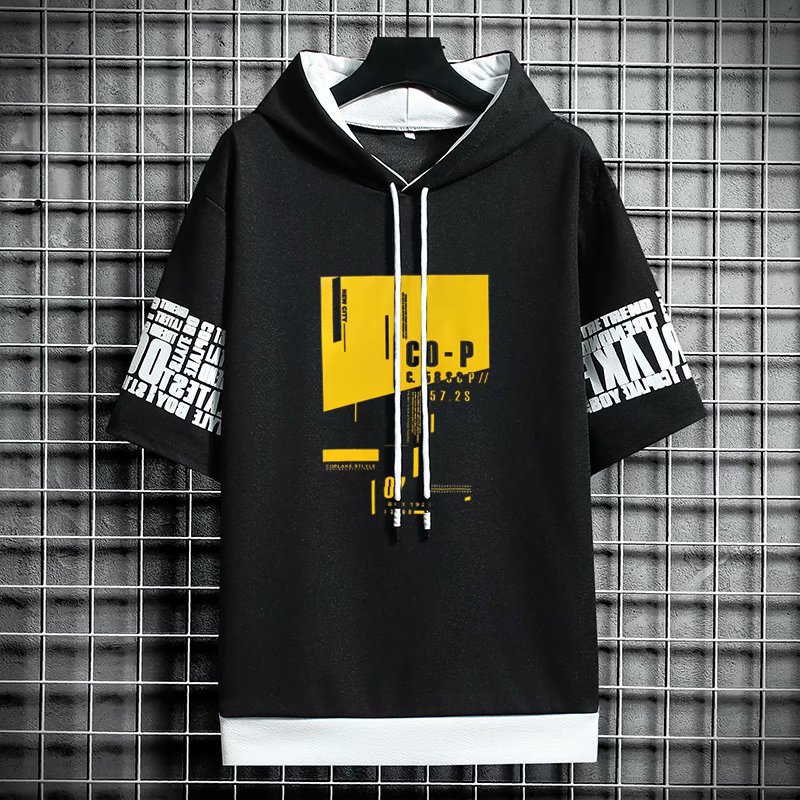 Men's Hoodie Short Sleeve Printed Letters in 6 Colors Korean Fashion Size M-3Xl