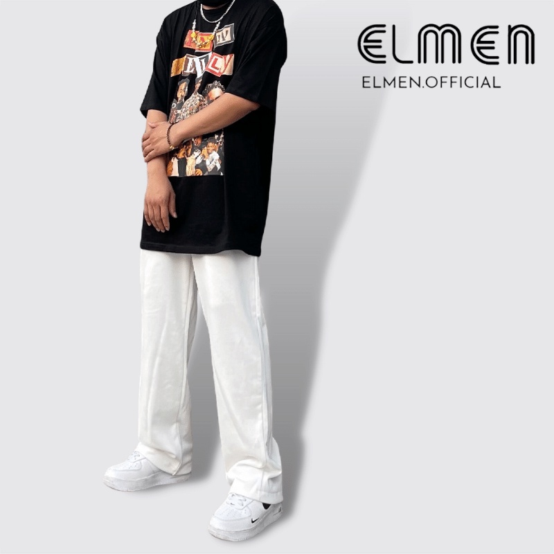 Quần Dài Ống Rộng Unisex Elmen Vải Da Cá Trơn Phong Cách Hàn Quốc, Quần dài nỉ trơn mát mẻ