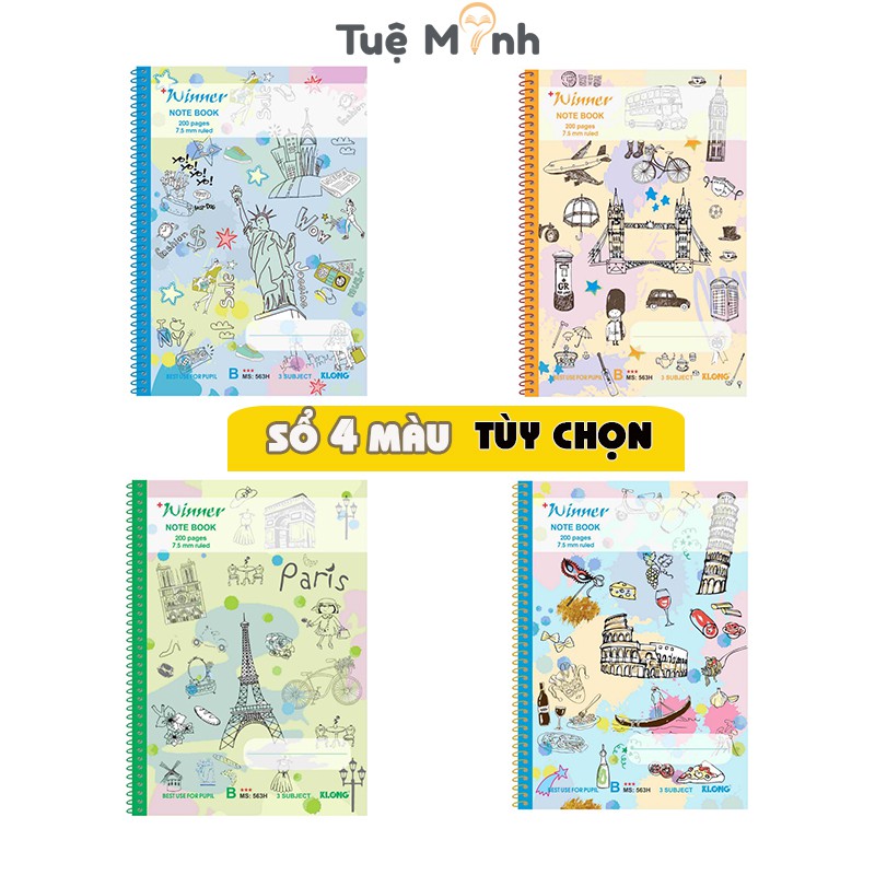 Vở B5 200 trang kẻ ngang [Chọn Màu] Klong lò xo đơn, sổ vở Klong MS 563H