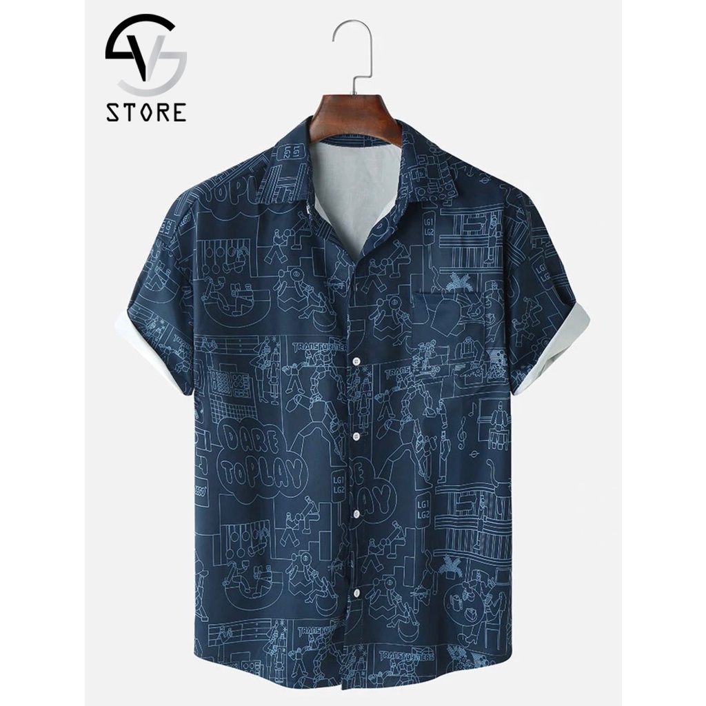 Áo sơ mi nam tay ngắn họa tiết cao cấp SVS0006 SV STORE Chất lụa chéo cao cấp, thoáng mát, thấm hút tốt