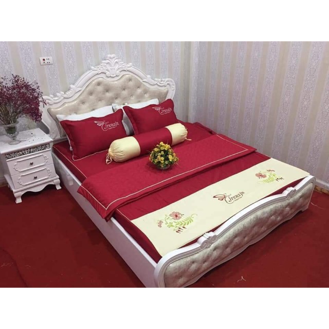 Set ga chun chăn hè satin 5 món, đủ màu.