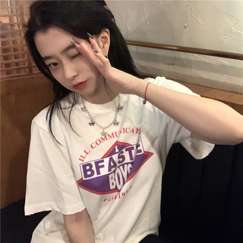 SUXI Áo Thun Tay Ngắn Dáng Rộng In Chữ Thời Trang Cho Nữ