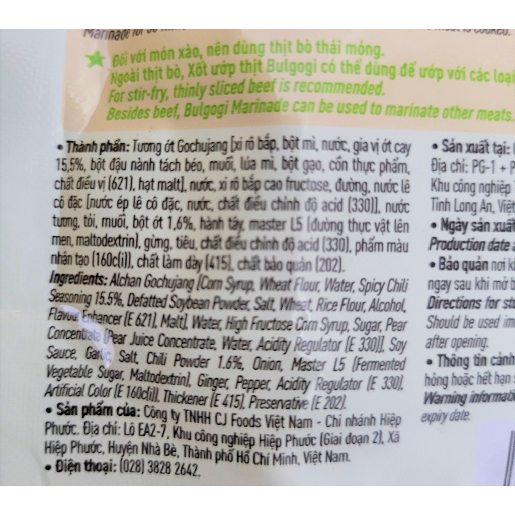 [Túi 80g – VỊ ỚT CAY] XỐT ƯỚP THỊT BULGOGI Bibigo [VN] CJ FOODS Korean Spicy Taste Marinade (halal)