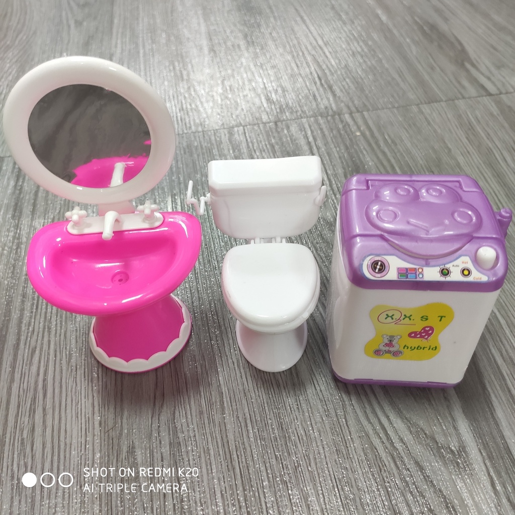 Combo thiết bị vệ sinh kèm máy giặt mini đồ chơi nội thất nhà búp bê