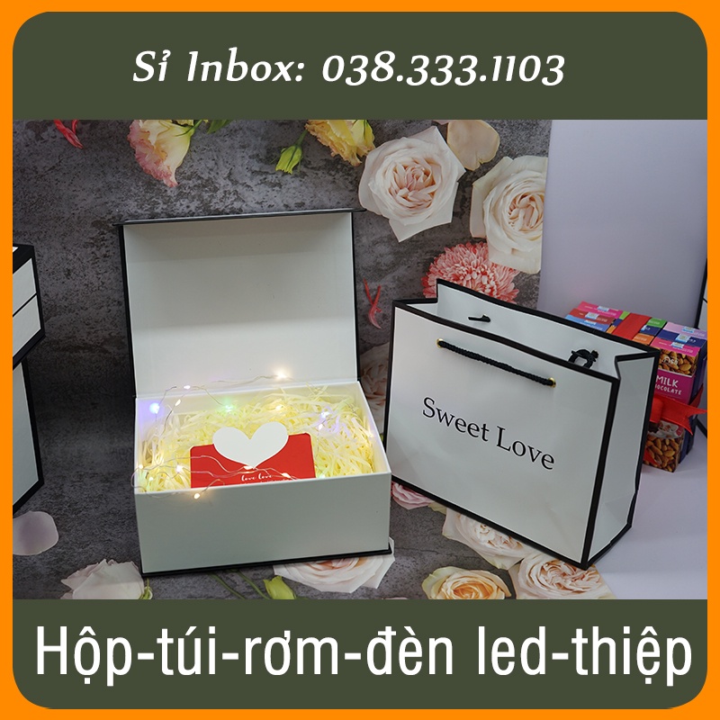 [Sỉ 50 Hộp |Quà tặng nắp đóng nam châm, Quà tặng Sinh Nhật, Valentine Sweet Love, Hộp Kèm Túi Giấy, Giấy Rơm, Đèn