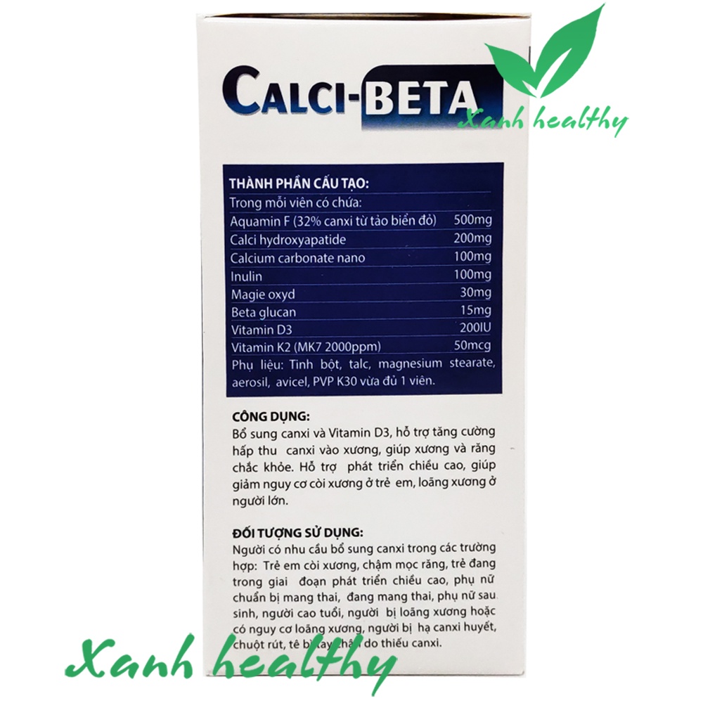 Viên Uống Canxi, CALCI BETA bổ sung Vitamin D3, Vitamin K2 Aquamin F Phát triển hệ xương, chắc khỏe xương