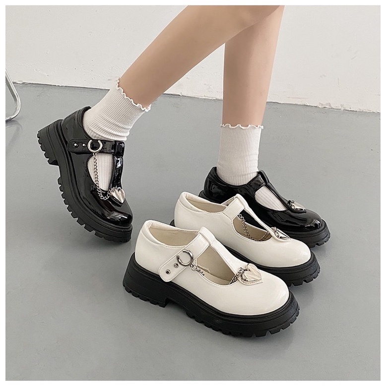 [Sẵn]✨Giày Lolita Oxford quai chữ T đính xích trái tim ( Size 35-39). 2275