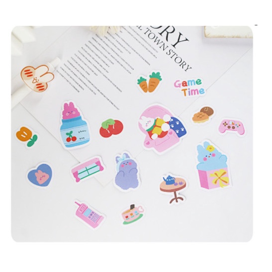 Set 40 giấy dán sticker gấu, thỏ, cô gái dễ thương