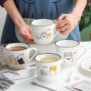 Cốc cafe, pha trà bằng sứ hình mèo siêu đáng yêu có 4 hoa tiết mèo xinh xắn