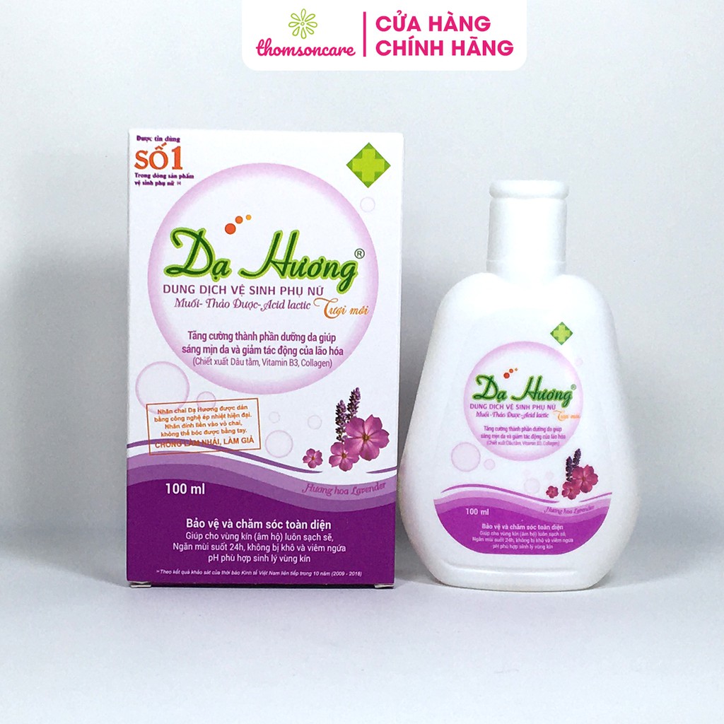 Dung dịch vệ sinh phụ nữ Dạ Hương chai 100ml mẫu mới làm sạch, khử mùi, dưỡng da, chống khô rát thành phần dược liệu