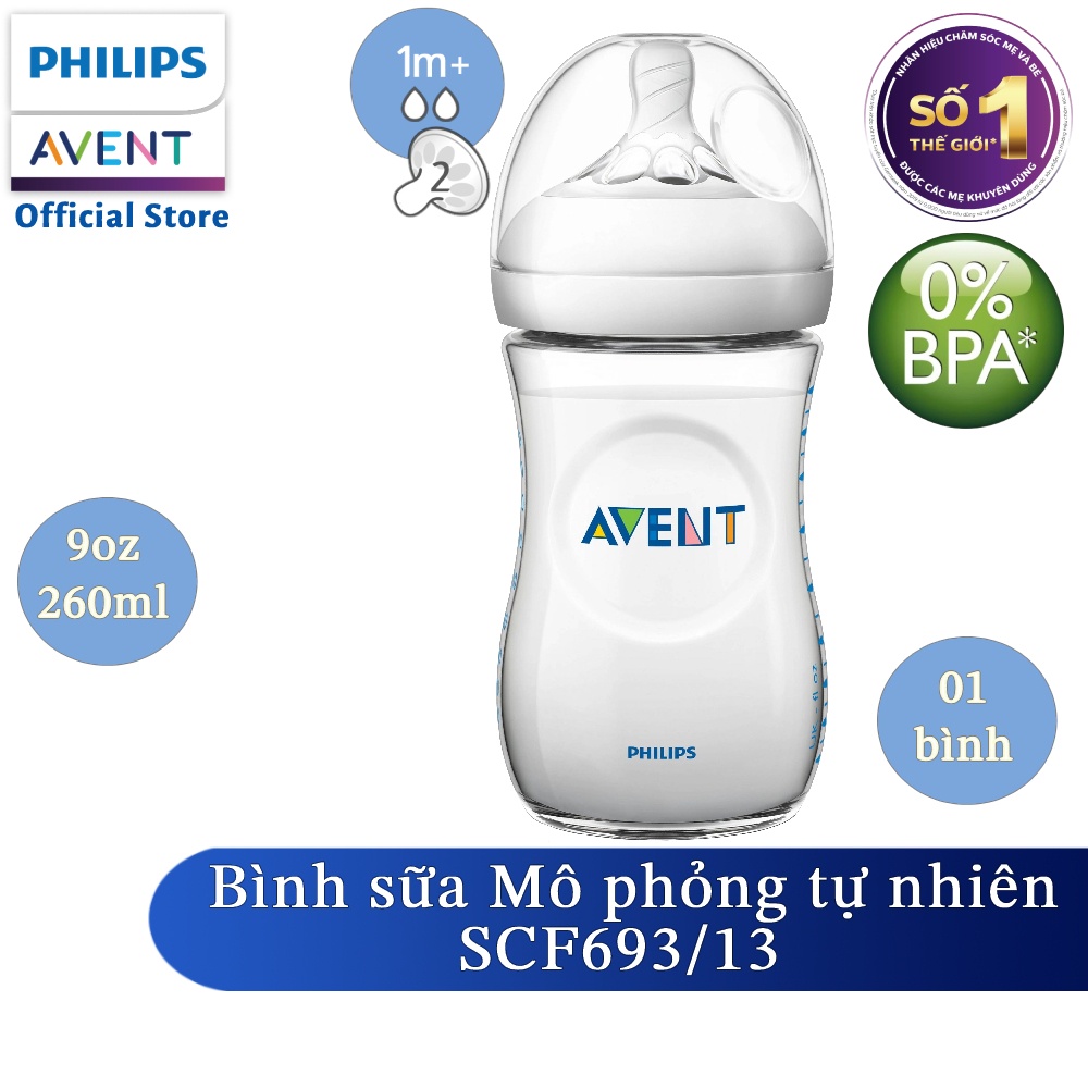 Bình sữa Philips Avent bằng nhựa không có BPA 260ml thiết kế mô phỏng tự