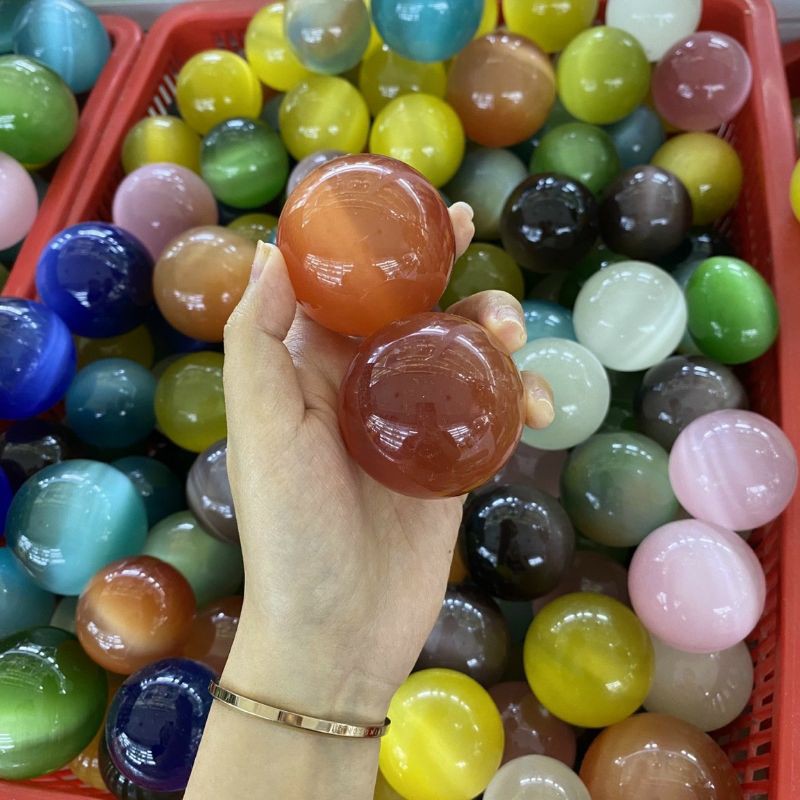 Cặp bi lăn tay đá mắt mèo 5cm