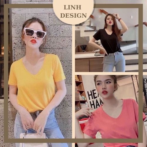 Áo Thun Nữ Cộc Tay Cổ Tim Nhiều Màu  Áo Phông Nữ CÓ QUÀ TẶNG KÈM