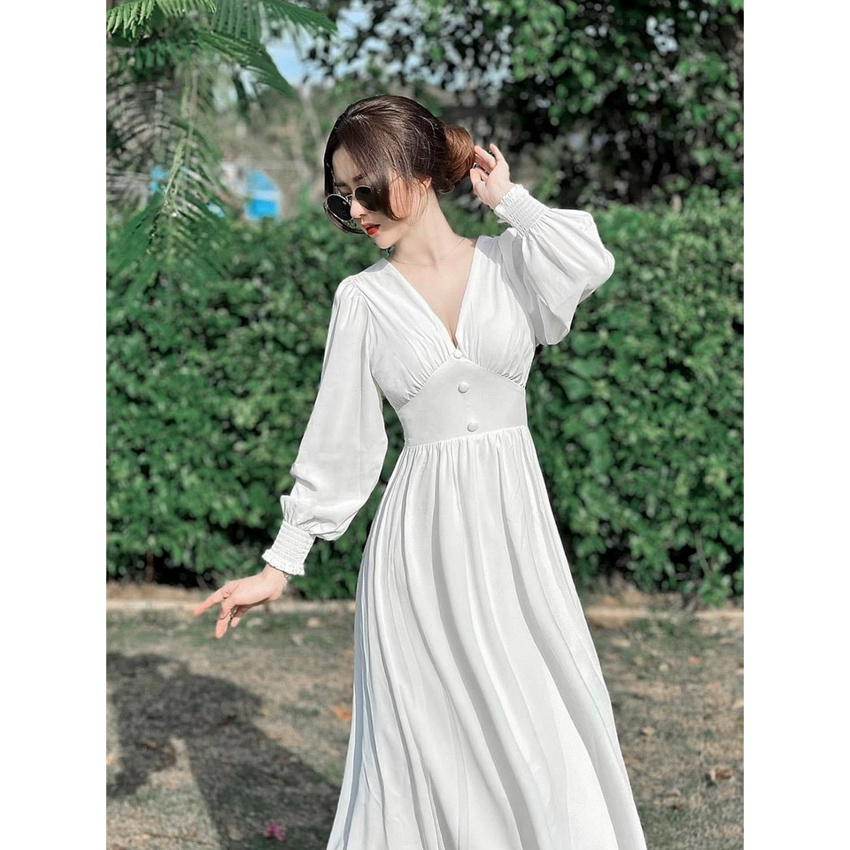 Maxi tay dài cổ tim mút bọc có mút siêu xinh