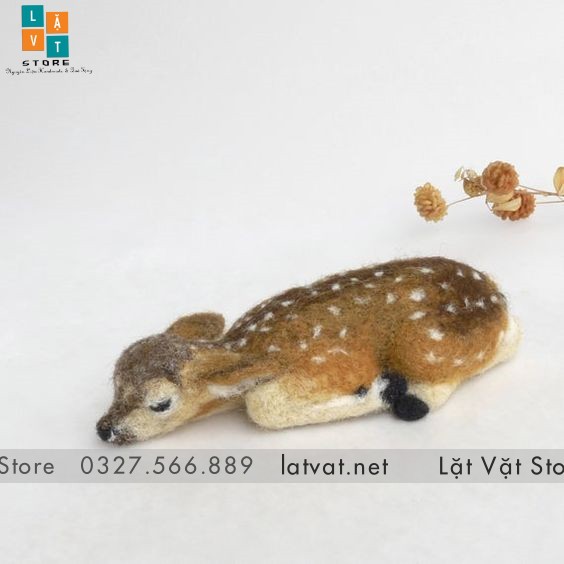 Bé Hươu Sao Ngủ Quên Làm Từ Len Chọc, có 2 kích thước kèm video hướng dẫn cách làm, DIY NEEDLE FELT SLEEPING FAWN