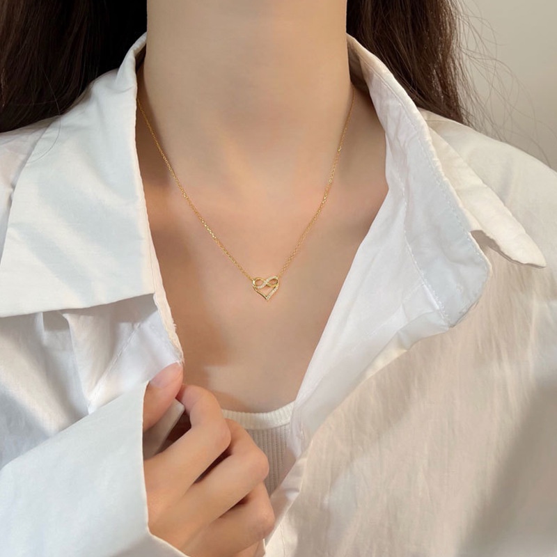 Vòng cổ Kim Cương Hình Trái Tim Đơn Giản Phong Cách Hàn Quốc
