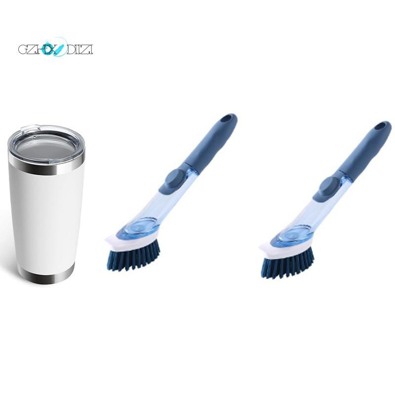 2x Soap Dispensing Dish Brush, Kitchen Brush for Pot Pan Sink Cleaning, Blue & 1x 20Oz Stainless Steel Tumbler with Lid