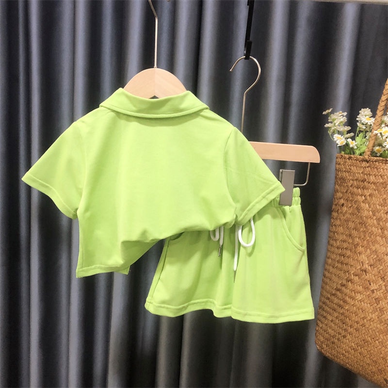 Set Áo polo Tay Ngắn Màu Trơn + Quần Short Thời Trang Mùa Hè Hàn Quốc 2023 Mới Cho Bé Gái