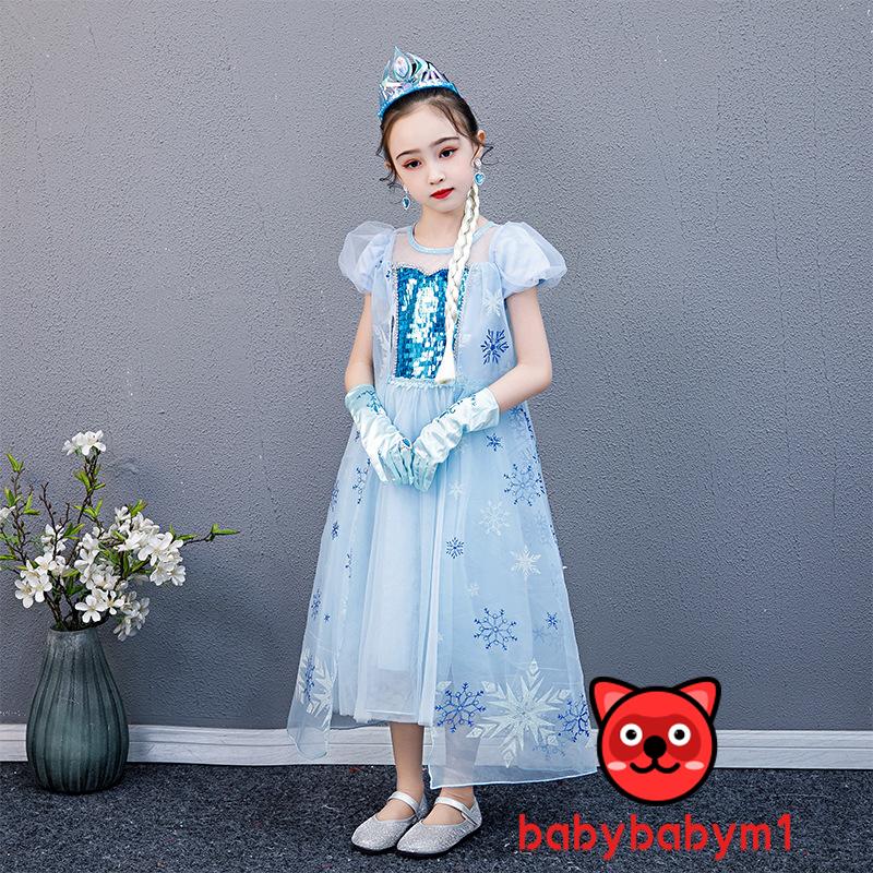 Đầm Tay Ngắn Cổ Tròn Họa Tiết Hoa Tuyết Cho Bé Gái