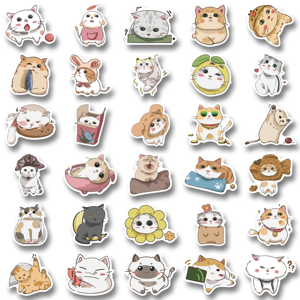 Bộ 62 Miếng Dán Trang Trí laptop / Điện Thoại Chống Thấm Nước Hình Mèo Hoạt Hình Nhật Bản Dễ Thương