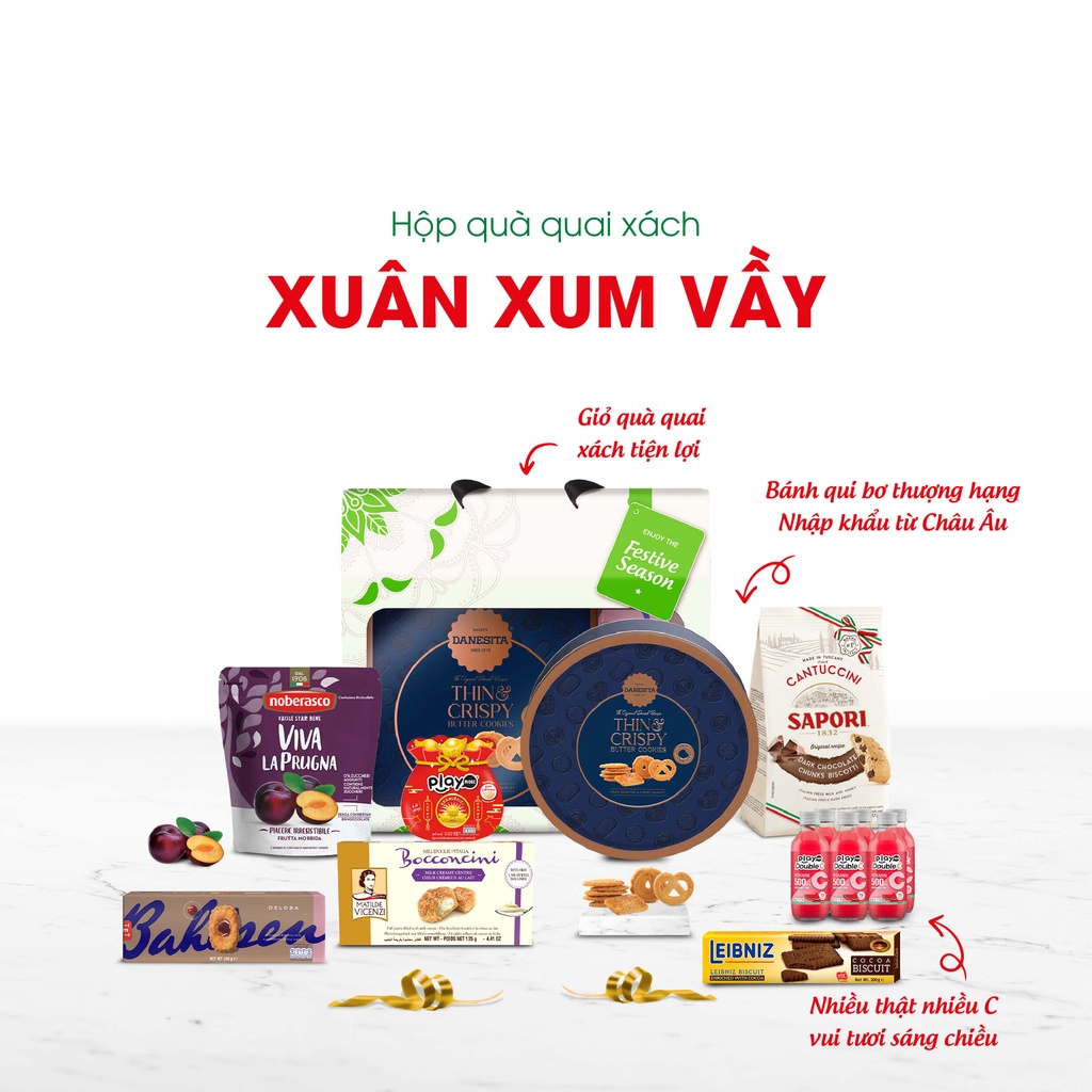 Hộp quà quai xách Xuân Xum Vầy, Hộp quà tết 2022 Noberasco