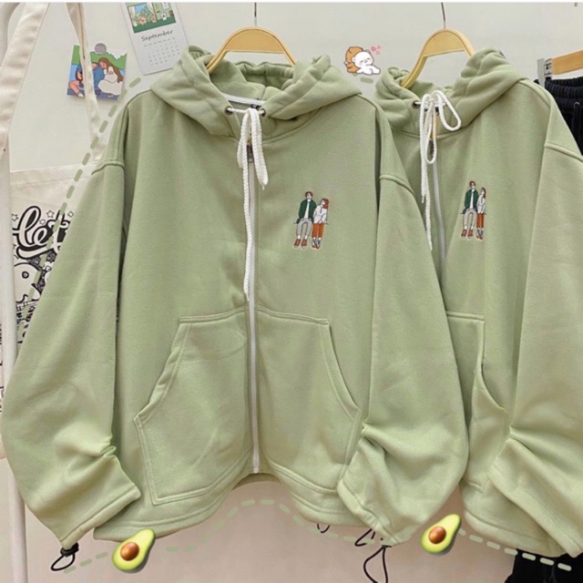 Áo khoác Hoodie Zip LOVE màu xanh mint/Nam nữ unisex/FREESHIP