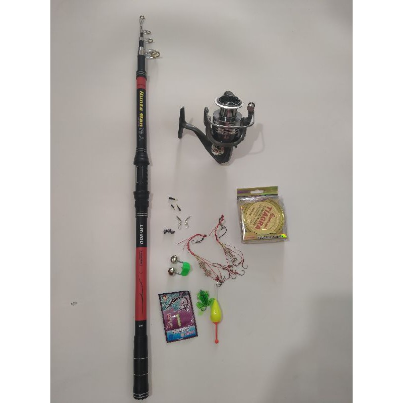 Combo cần Huntman 2 màu đỏ, vàng và máy câu