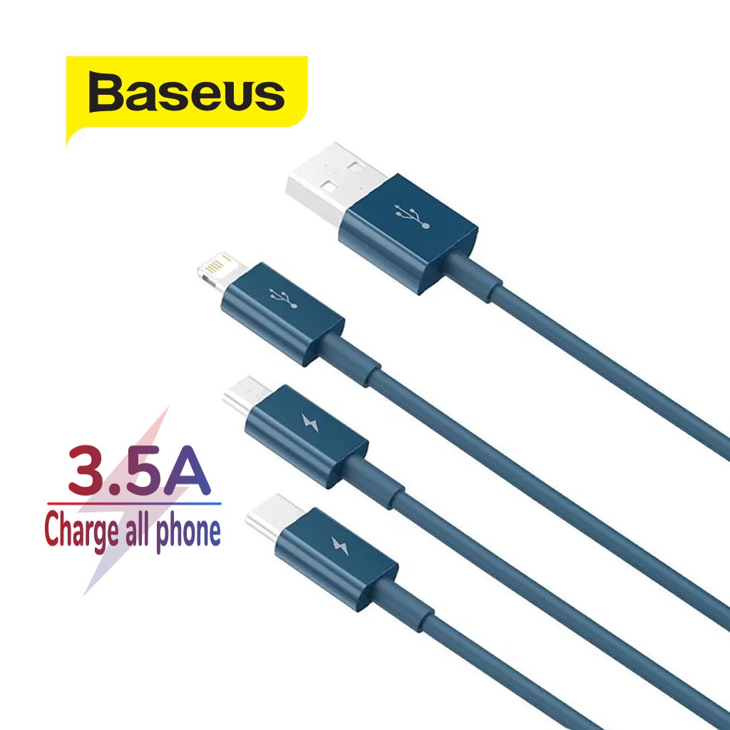 Cáp sạc 3 in 1 Baseus Superior Series ( Type-C+ Micro+ Lightning ), hỗ trợ sạc nhanh 3.5A và truyền dữ liệu, dài 1.5m
