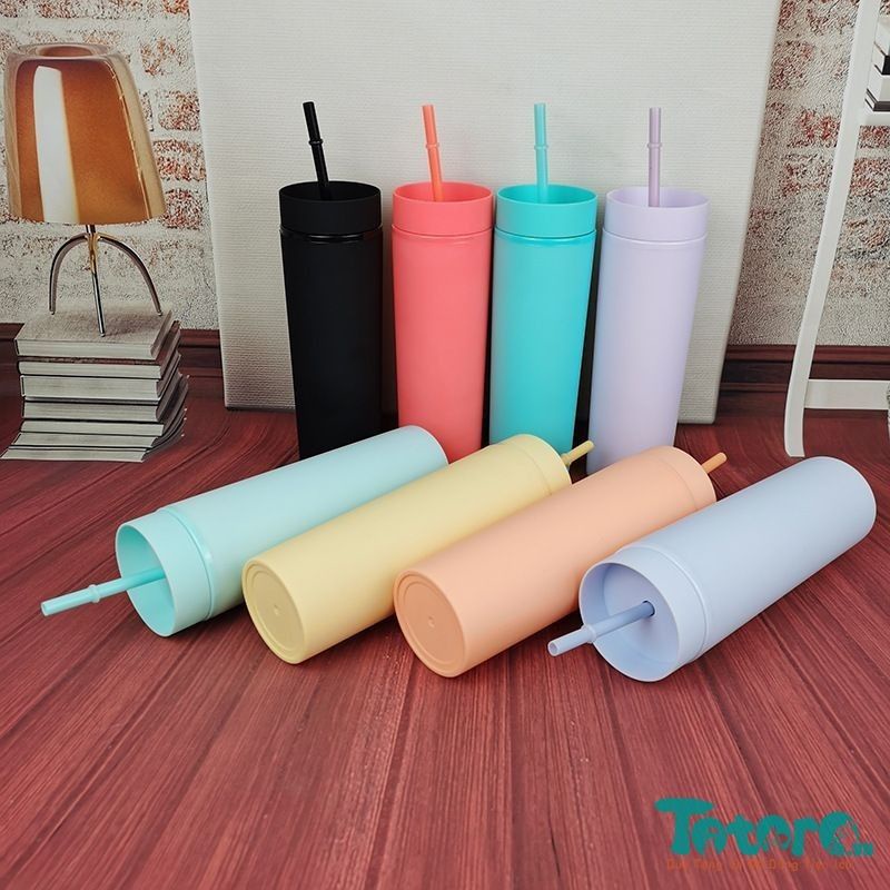 Ly cốc nhựa Kèm ống hút Pastel Dáng Dài