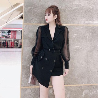 Jum Sét Bộ Cổ Vets Tay Dài Phối Lưới Đính Nút Sang Trọng , ( Mẫu Mới ) Thời Trang Nữ - Winchois