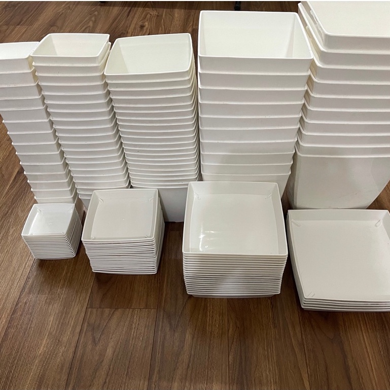 Chậu nhựa vuông trồng cây văn phòng đủ size từ 9 - 25cm kèm đĩa