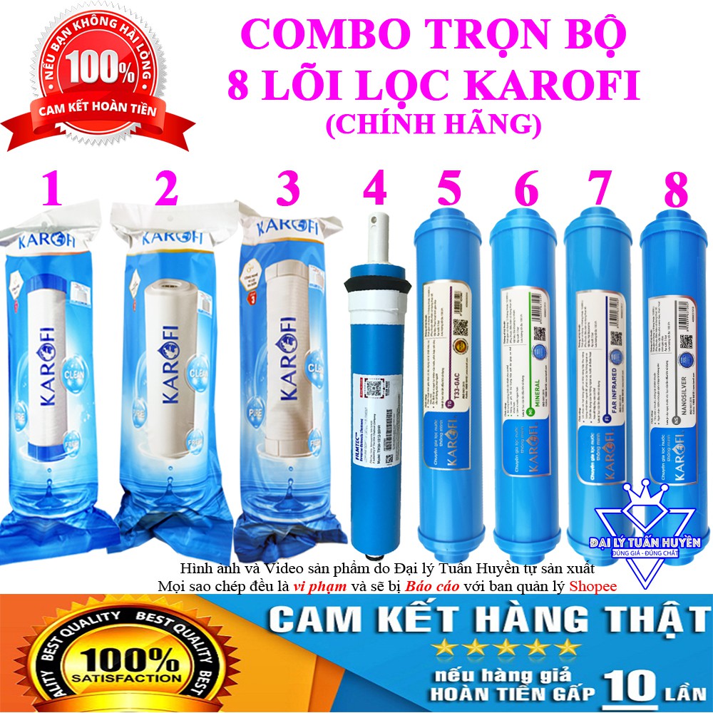 Trọn bộ Combo 8 lõi lọc nước Karofi chính hãng 12345678 - T33, Mineral, FarinFrared, Nanosilver