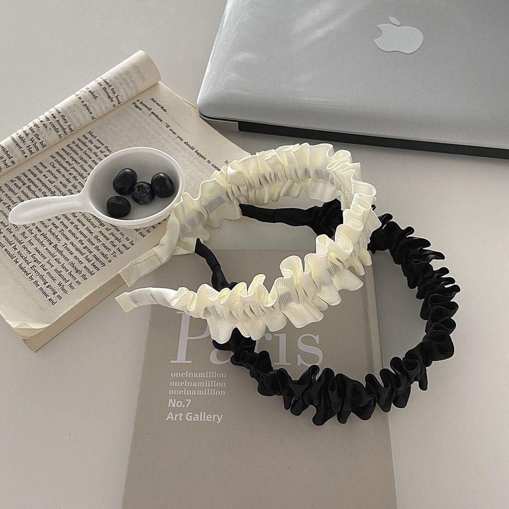 Băng Đô Cài Tóc Bằng Satin Màu Trắng Đen Thanh Lịch Cho Nữ