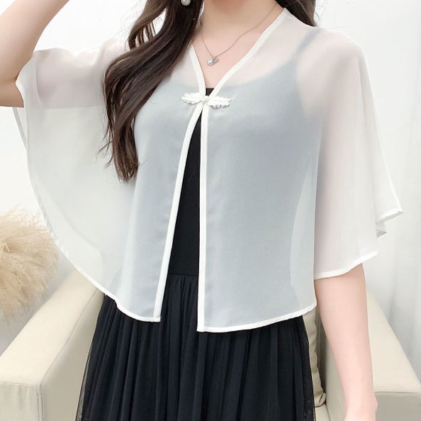 Áo Khoác Sườn Xám Vải Voan Mỏng Chống Nắng Thời Trang Mùa Hè Cho Nữ