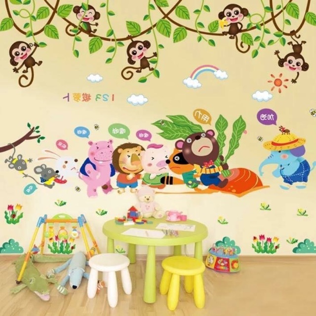 BỘ COMBO DECAL GHÉP ĐÔI DÁN TƯỜNG - Cà Rốt 02 và Dây leo khỉ - 2 Tấm