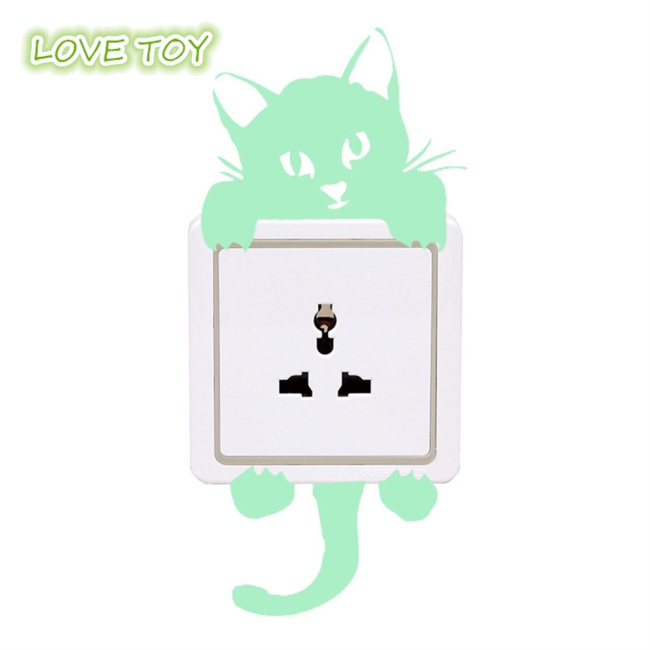 Nkodok Waterproof Luminous  Switch  Sticker Cartoon Cute Cats Dogs Pattern Decorative Wall Decals For Children Room