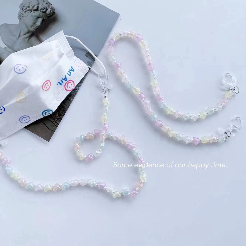 Dây Đeo Mắt Kính Đính Hạt Hình Ngôi Sao Màu Macaron Phong Cách Mới Sáng Tạo Đơn Giản