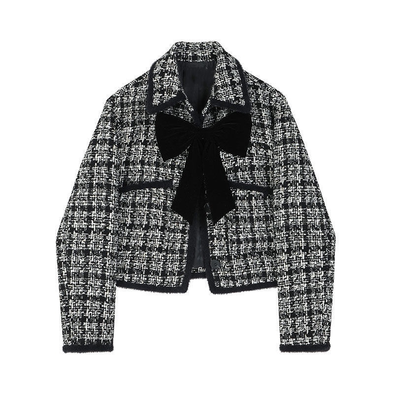 Áo Khoác Vải Tweed Dáng Ngắn Phối Nơ Thời Trang Mùa Thu Hàng Mới Dành Cho Bạn Nữ