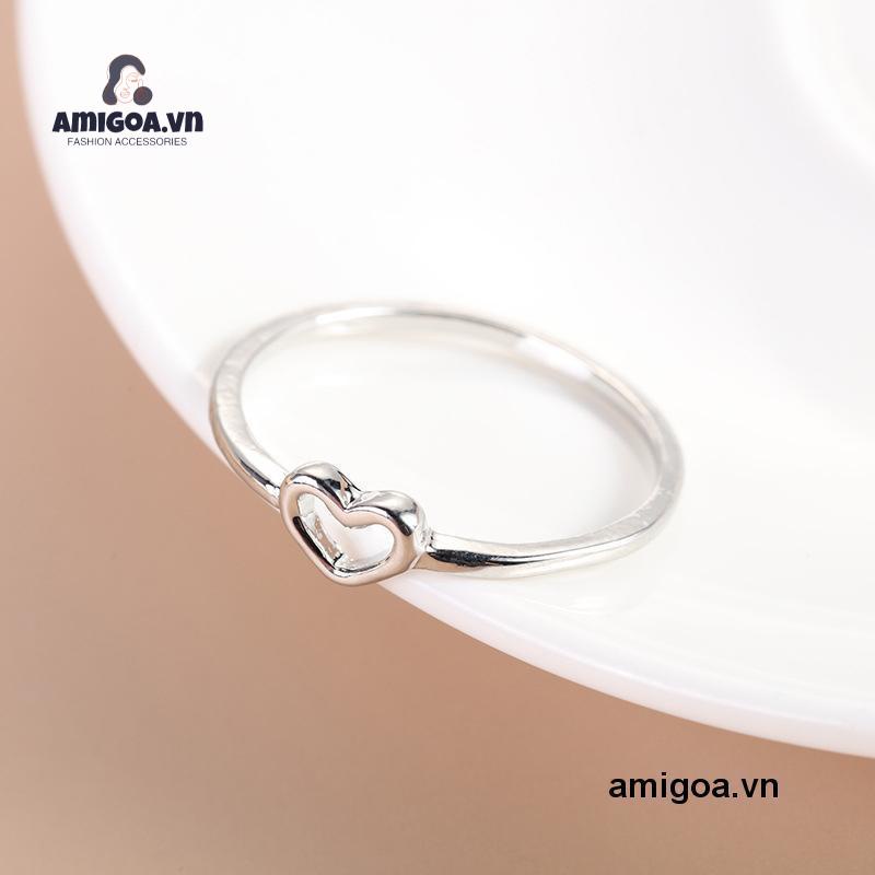 ✨✨Nhẫn Mạ Bạc Hình Trái Tim Rỗng Đơn Giản Thời Trang Cho Nữ