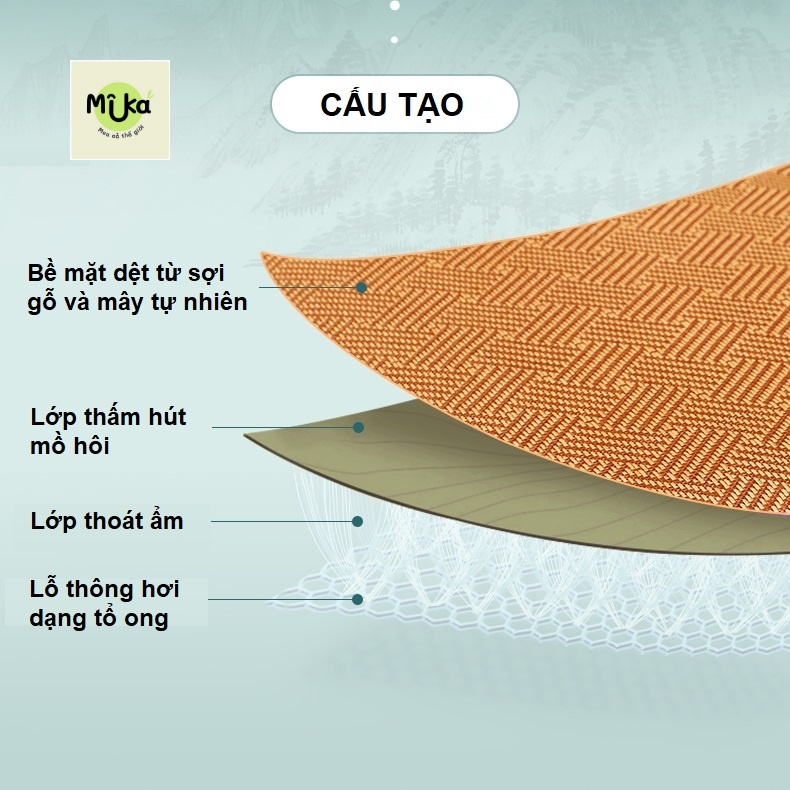 Chiếu làm mát dệt từ sợi gỗ và mây tự nhiên nhẵn mịn thooáng khí chiếu điều hòa Huanggulin