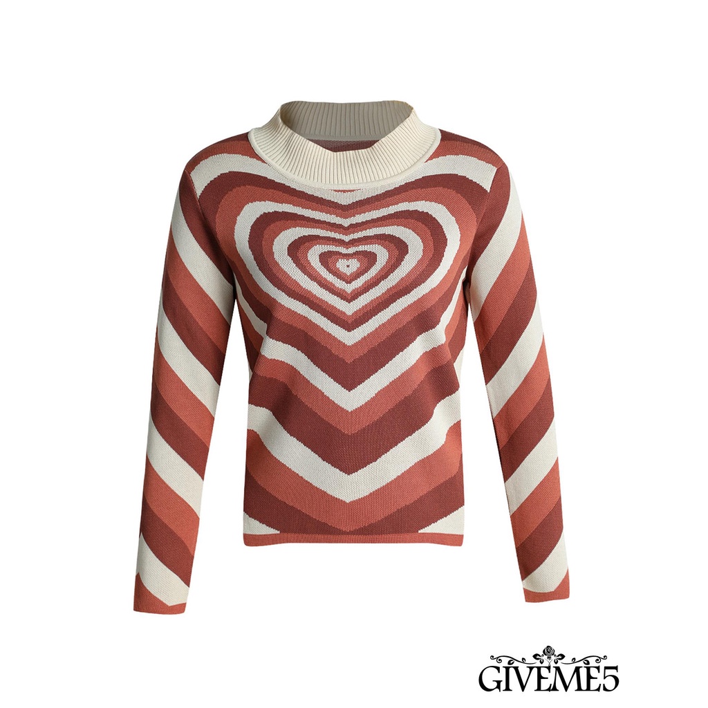 Áo len tay dài cổ tròn in họa tiết trái tim thời trang dành cho nữ