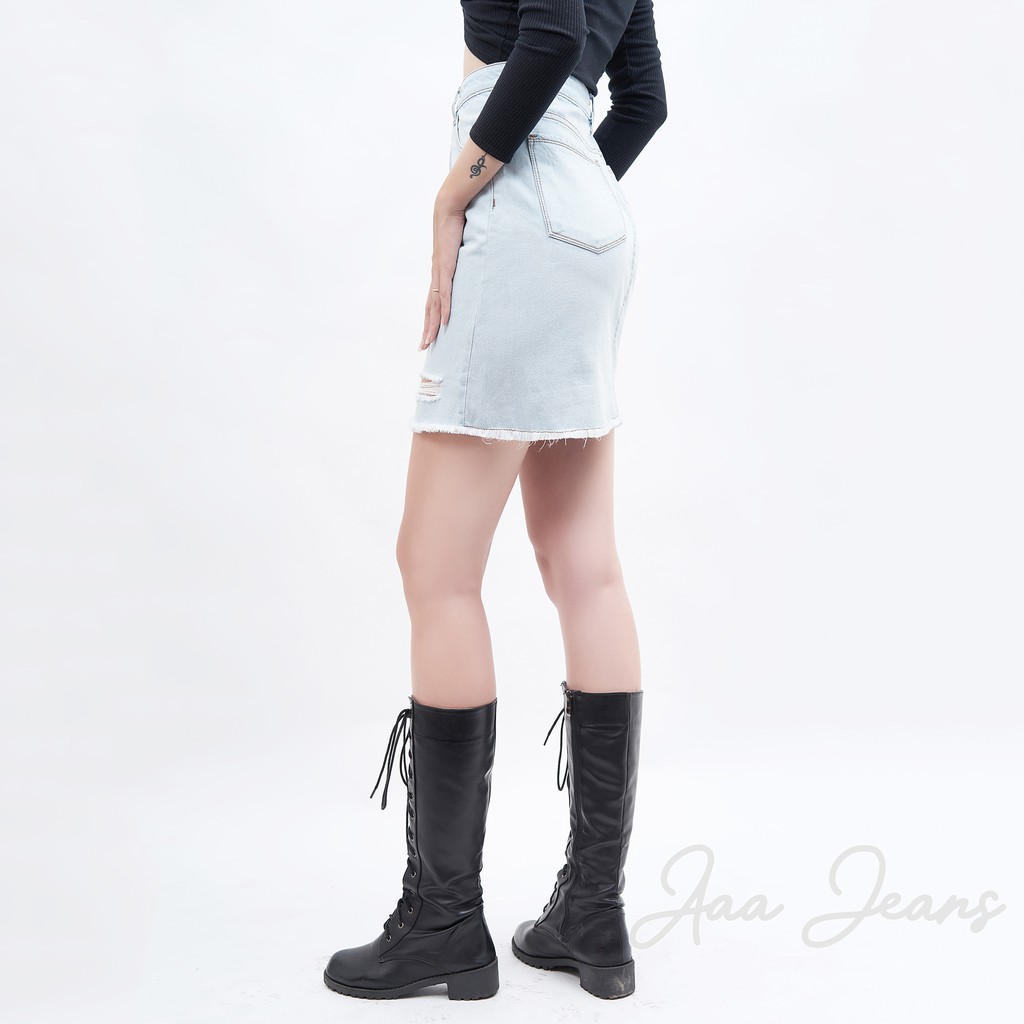 Chân Váy Jean Aaa Jeans Lưng Cao Rách Xanh Phấn | BigBuy360 - bigbuy360.vn