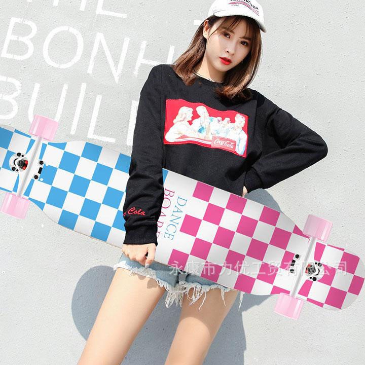 Ván trượt dài - ván trượt longboard dancing, 107 cm, mặt nhám, gỗ phong ép 7 lớp, bánh xe PU_100A