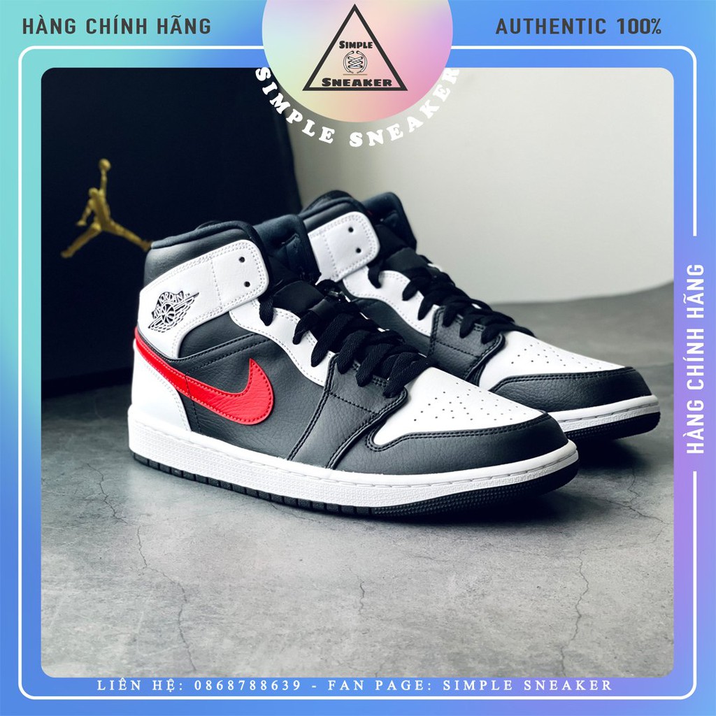 Giày Nike Jordan Chính Hãng FREESHIP Nike Air Jordan 1 Mid Chile Red- Giày Sneaker Thể Thao JD1 Cổ Cao- Simple Sneaker