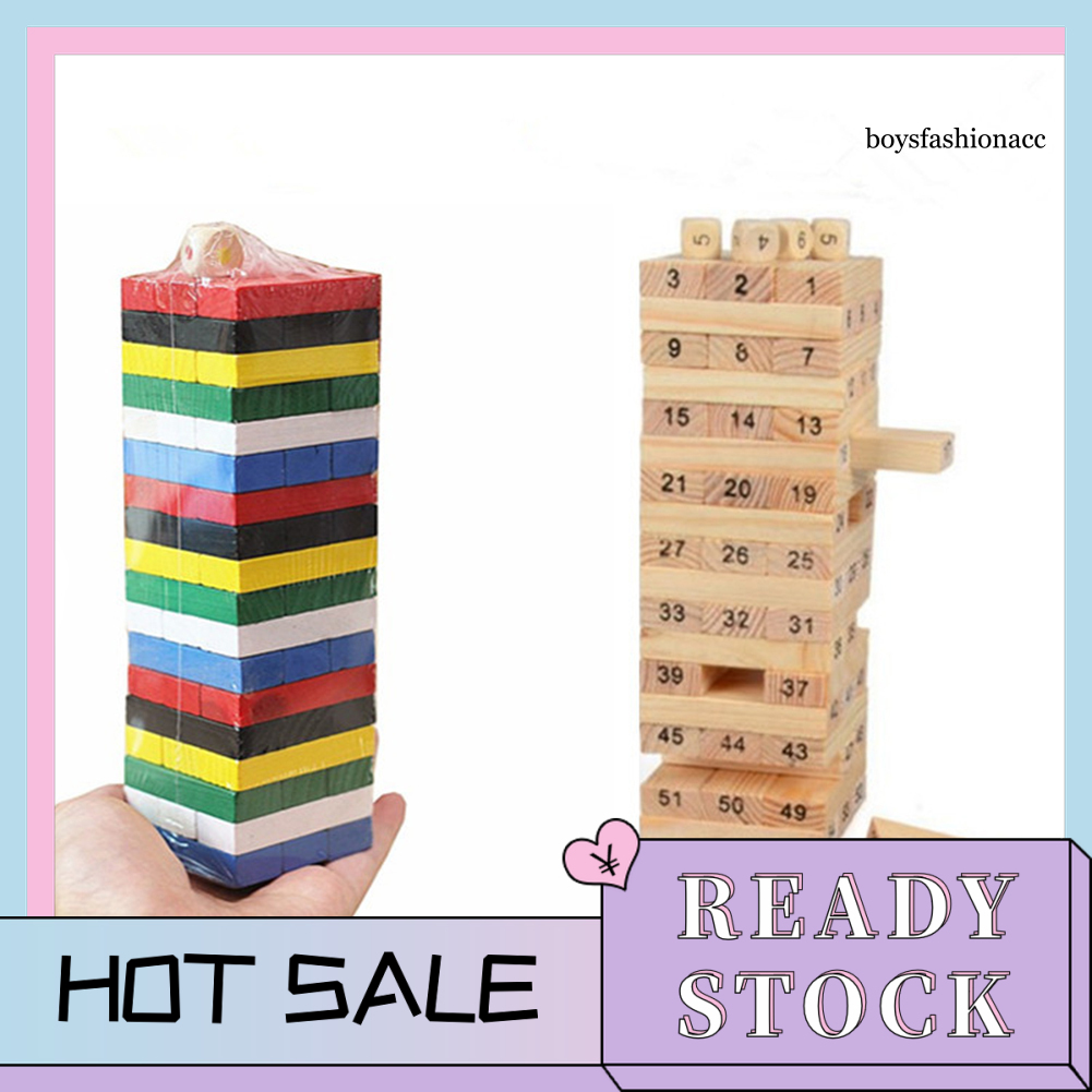 BF-PU 54Pcs Wooden Stacking Tumbling Tower Game Kids Family Dice Building Blocks Toy