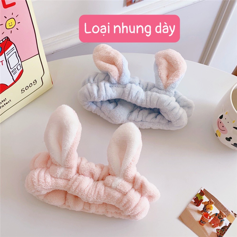 Băng Đô Rửa Mặt Turban Bờm Cài Tóc Dễ Thương Cute Tai Thỏ Vải Nhung Dày