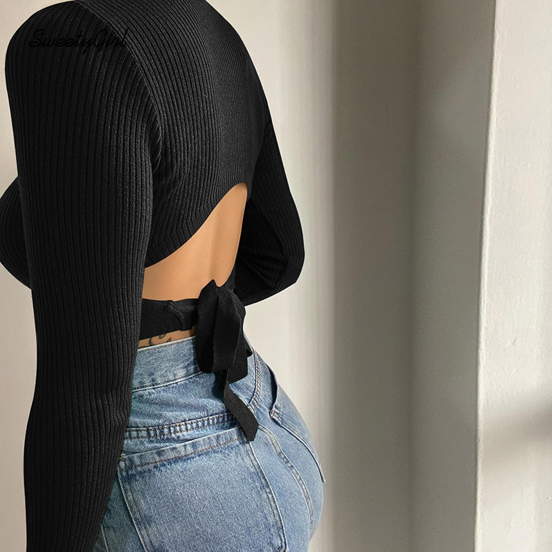 Áo Thun Dệt Kim Tay Dài Cổ Tròn Màu Trơn Ôm Dáng Thời Trang 2022 Cho Nữ